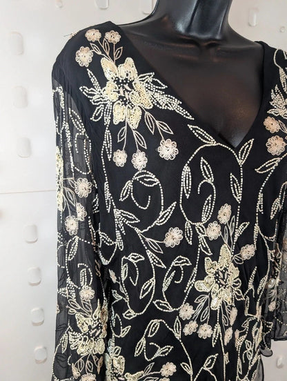 Jacques Vert Black Silk Beaded Embroidered Evening Top UK18