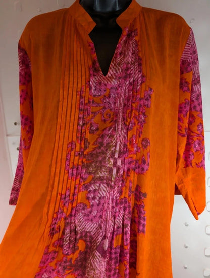 Indian Emporium Cotton Kaftan Beach Cover Up Orange Pink
