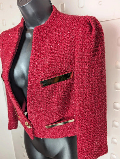 Mangano Cropped Bouclé Jacket – IT42 (UK 10) Gold Detail