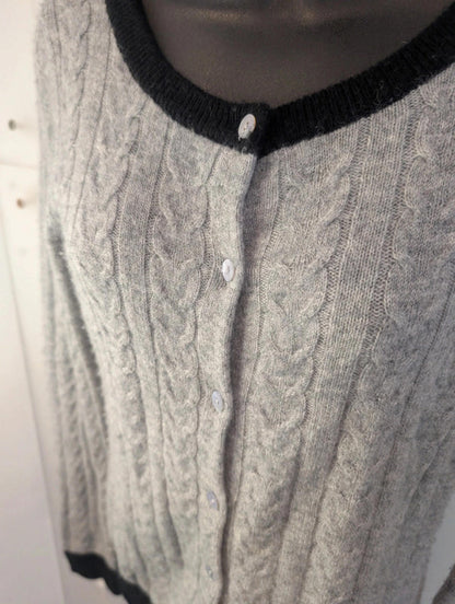 Paul Costelloe Pure Cashmere Cardigan – Grey & Black Trim