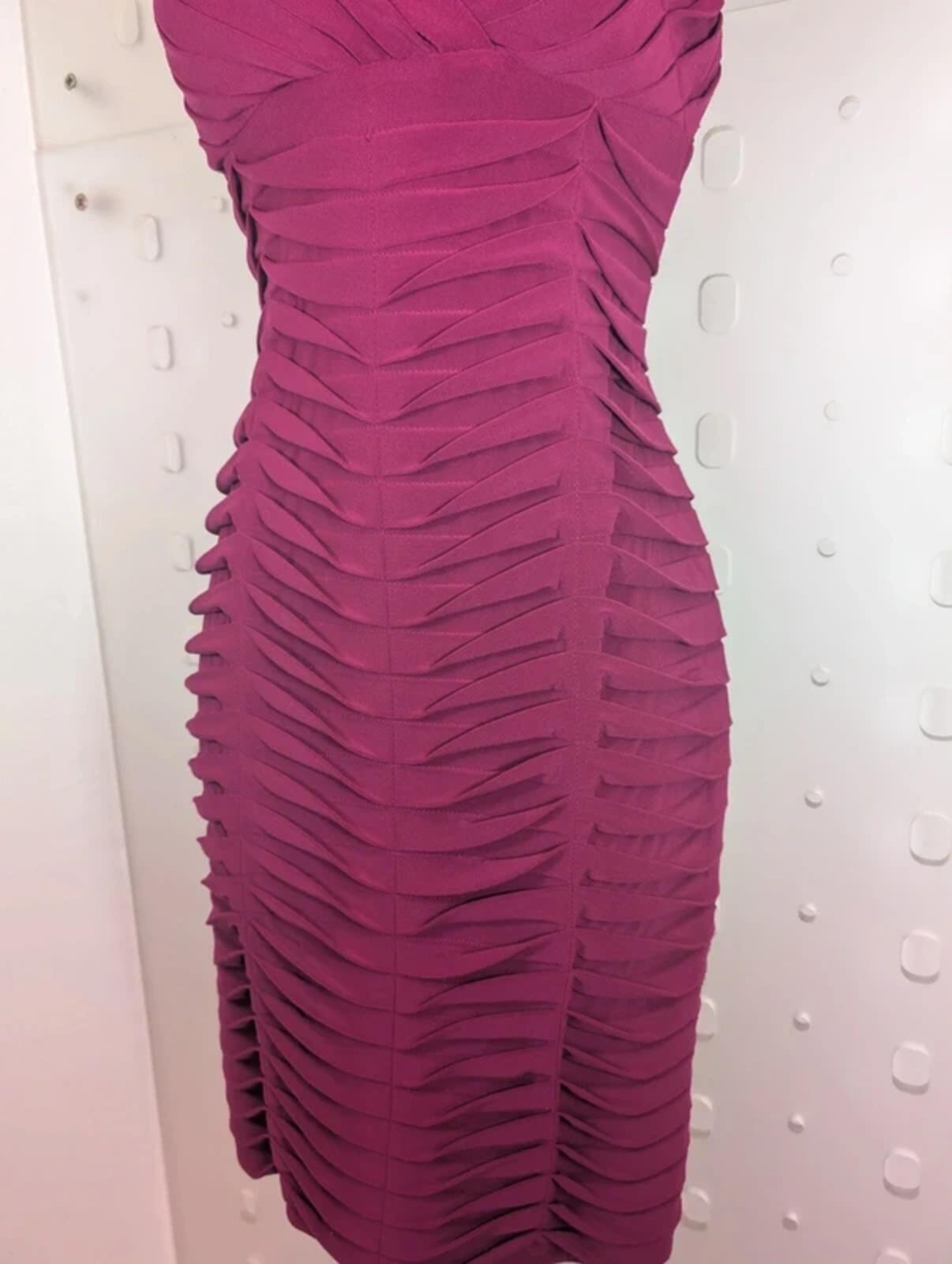 Adrianna Papell Ruched Bodycon Dress UK8 Magenta Stretch Occasion