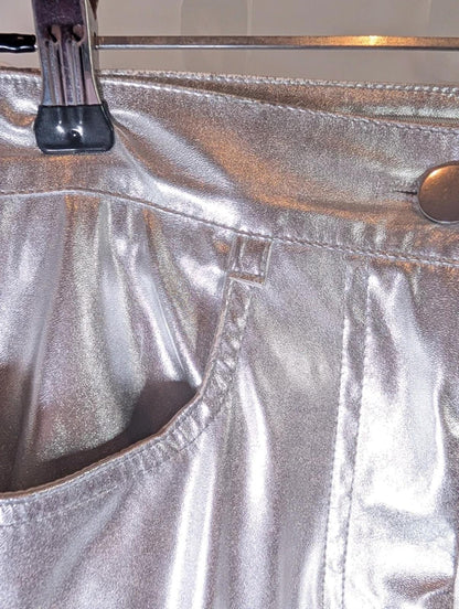 Amylynn Metallic Silver Straight Leg Trousers XS Statement