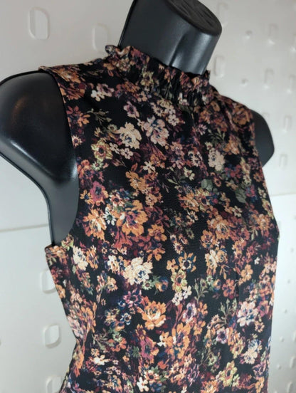 Brody Myles Floral Sleeveless Blouse Black Purple Peach Medium