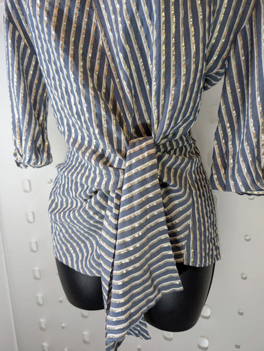 Eva Franco Metallic Tie Front Draped Top – UK 6