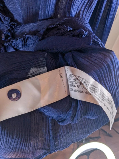Massimo Dutti Ink Blue Ruffle Front Blouse EU42 UK14