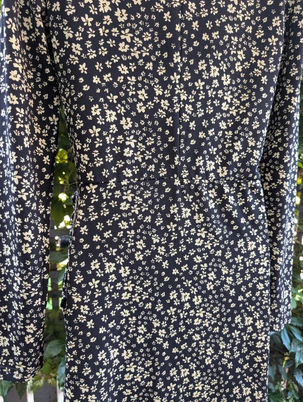 Mango Ditsy Floral Mini Dress Black Yellow Medium