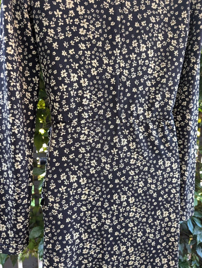 Mango Ditsy Floral Mini Dress Black Yellow Medium
