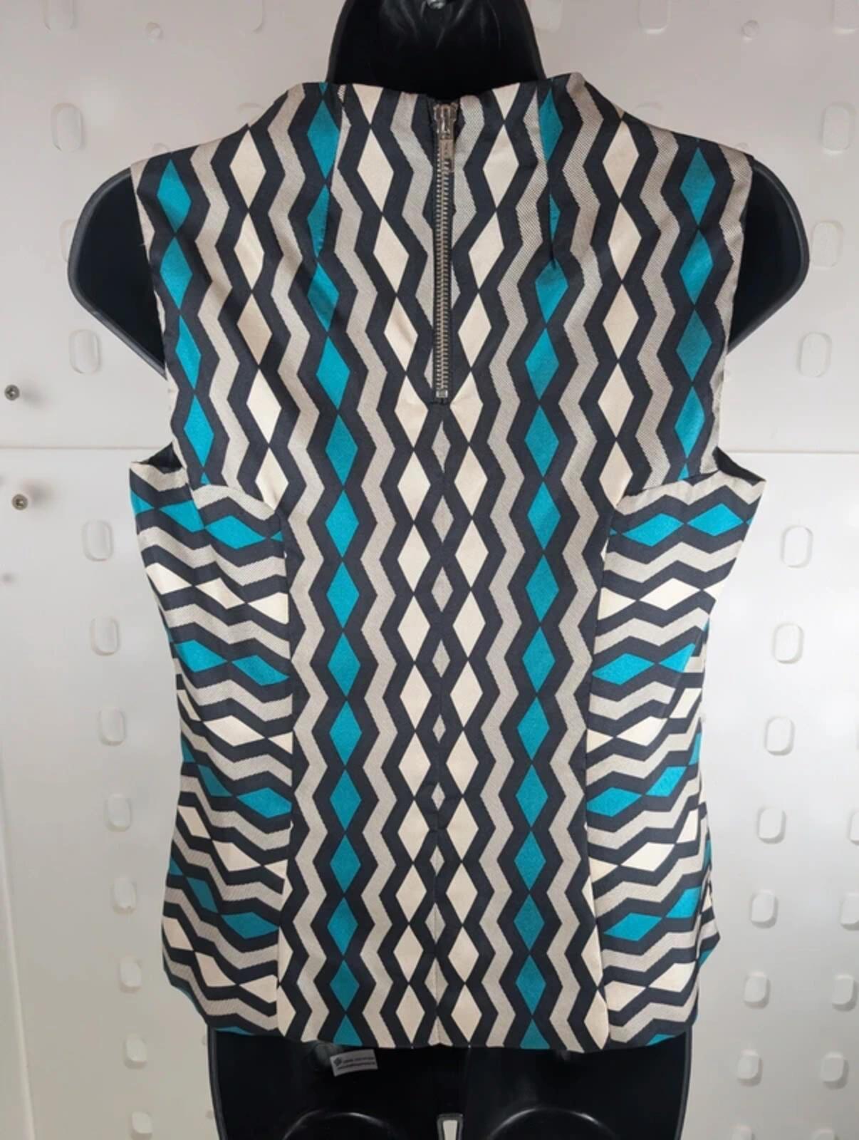 Milly New York Silk Geometric Print Top Made In USA UK8