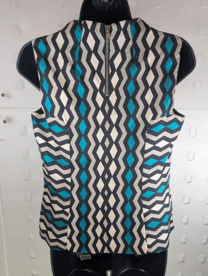 Milly New York Silk Geometric Print Top Made In USA UK8