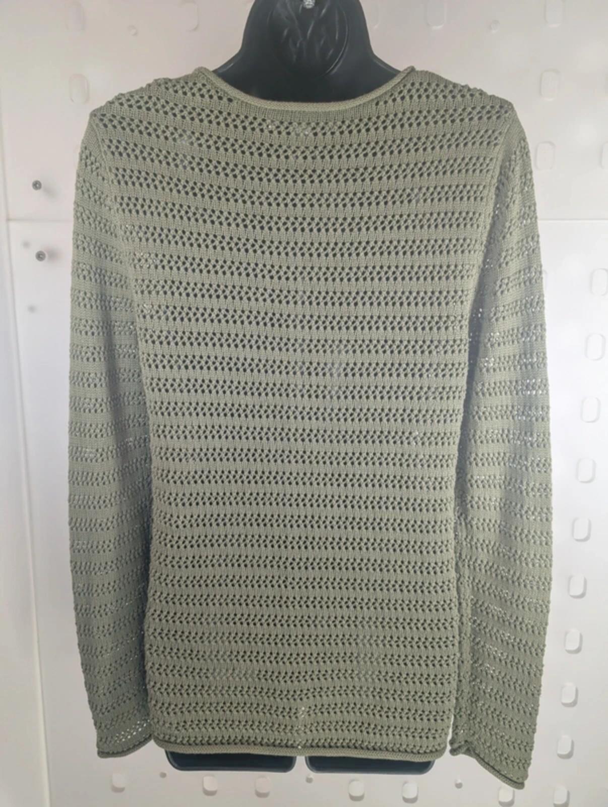 Carolyn Donnelly The Edit Khaki Crochet Longline Knit Cotton Boho Jumper S