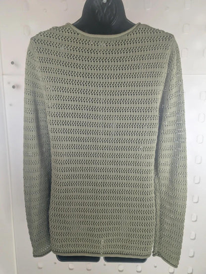 Carolyn Donnelly The Edit Khaki Crochet Longline Knit Cotton Boho Jumper S