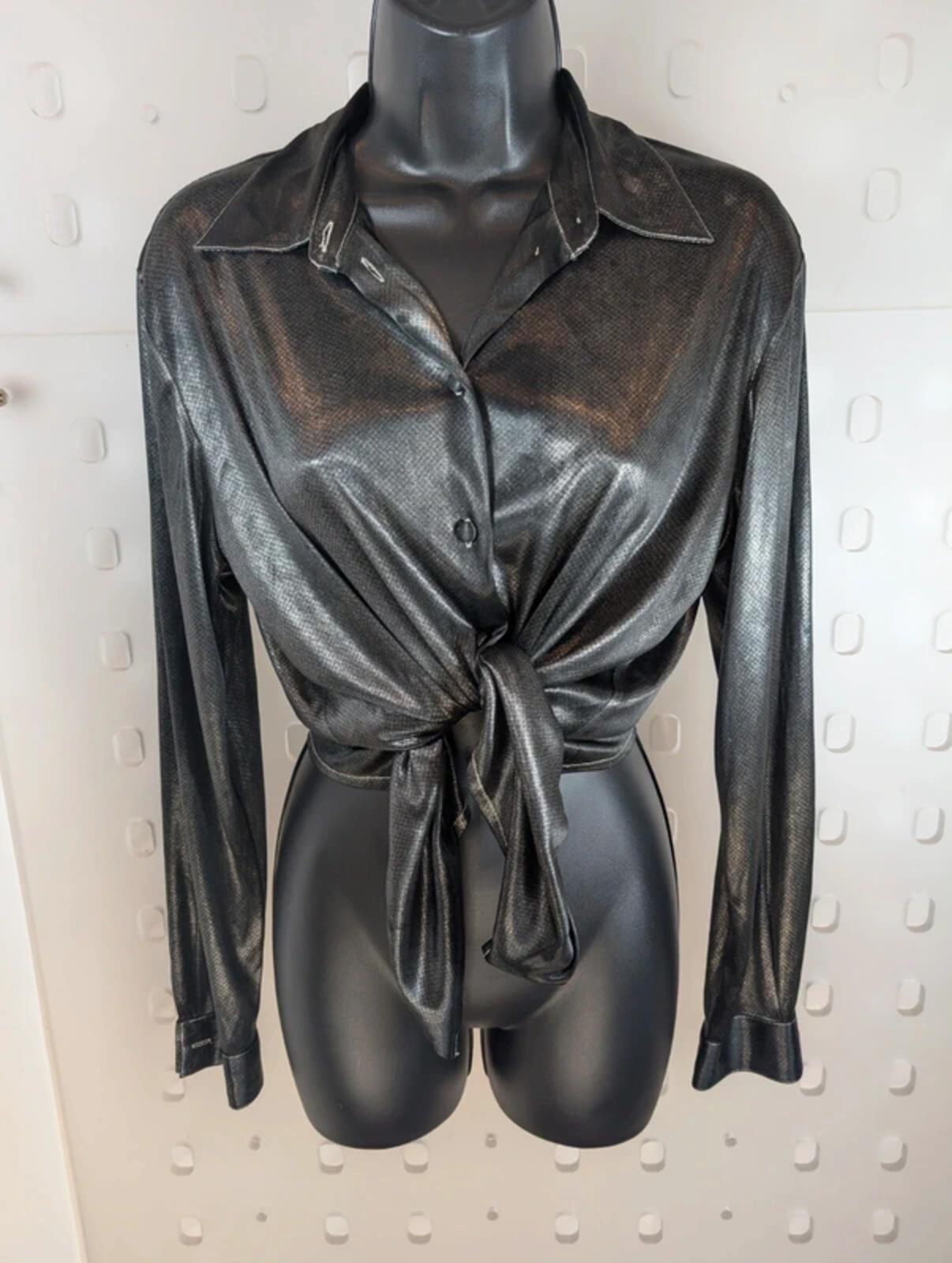 Chemisier Metallic Gunmetal Shirt Size 10 Silver Blouse