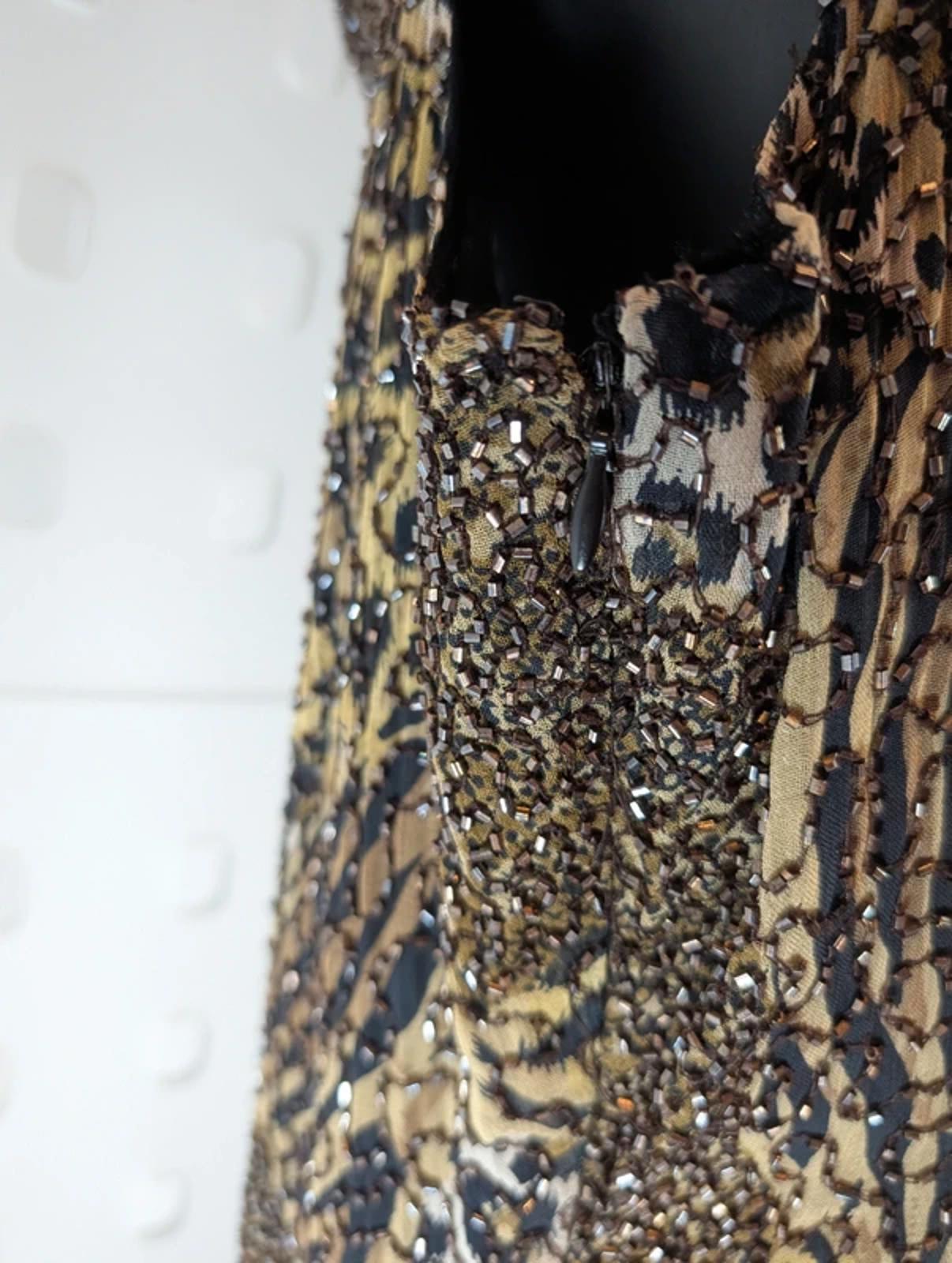 Medici Beaded Leopard Print Bias Cut Maxi Dress Cowl Neck Evening