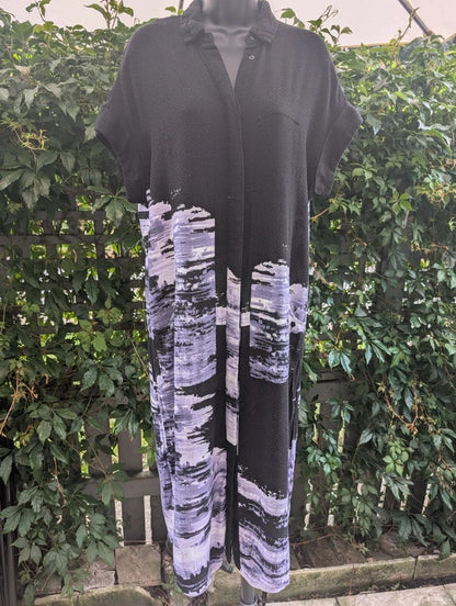 Nu Denmark Ombre Midi Shirt Dress Black Lilac UK8/10