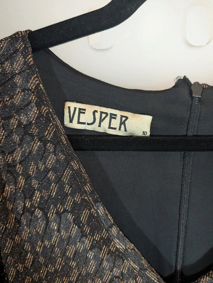 Vesper Bronze Black Art Deco Bodycon Dress UK10