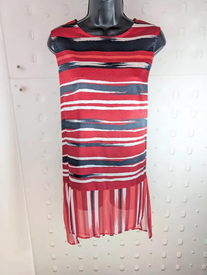 Per Una Striped Longline Tunic Top Red Black White UK14 NWT