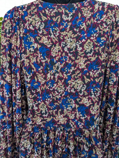 Jigsaw Ruched Batwing Maxi Dress Purple Print M UK10/12