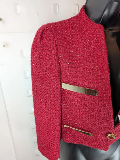 Mangano Cropped Bouclé Jacket – IT42 (UK 10) Gold Detail