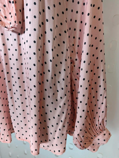 J&L Paris Made in Italy Pink Polka Dot Silk Blend Pussy Bow Blouse
