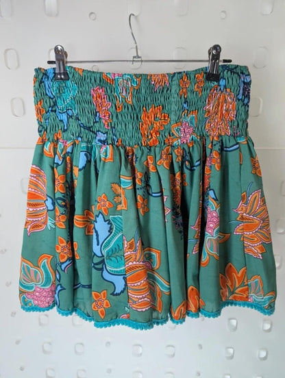 Xandri Boho Printed Mini Skirt Pom Pom Hem Festival India UK10