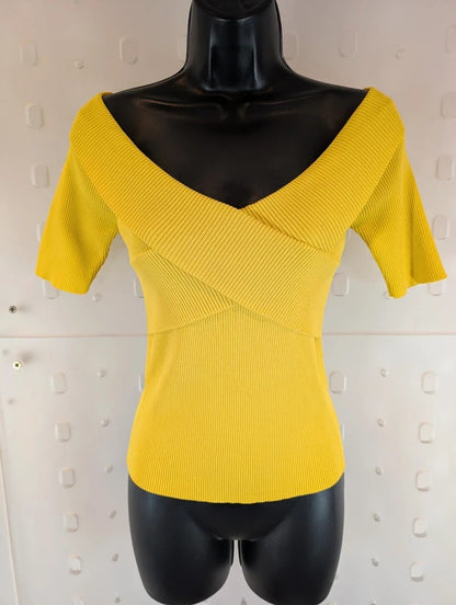 Sandro Paris Bright Yellow Ribbed Ballet Top Size 2 UK10