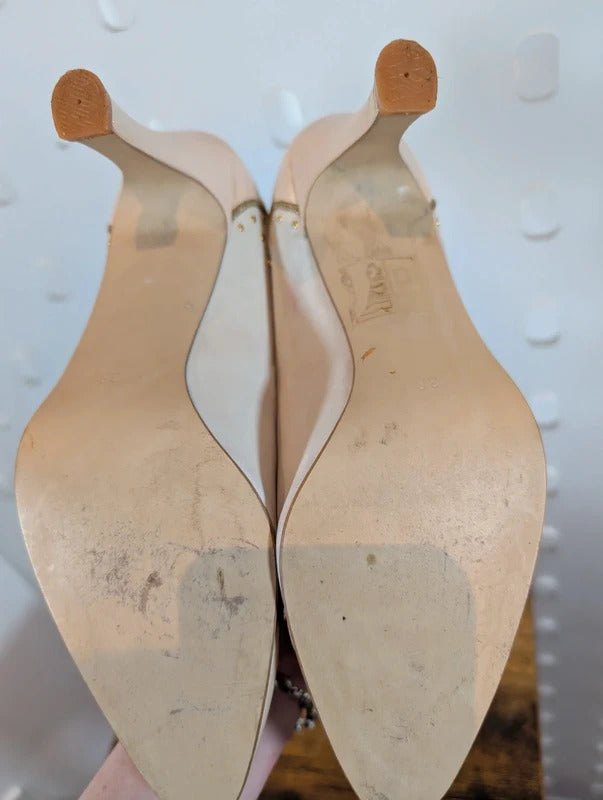 Moda Pelle Nude Blush Leather Gold Detail Heels EU38 UK5