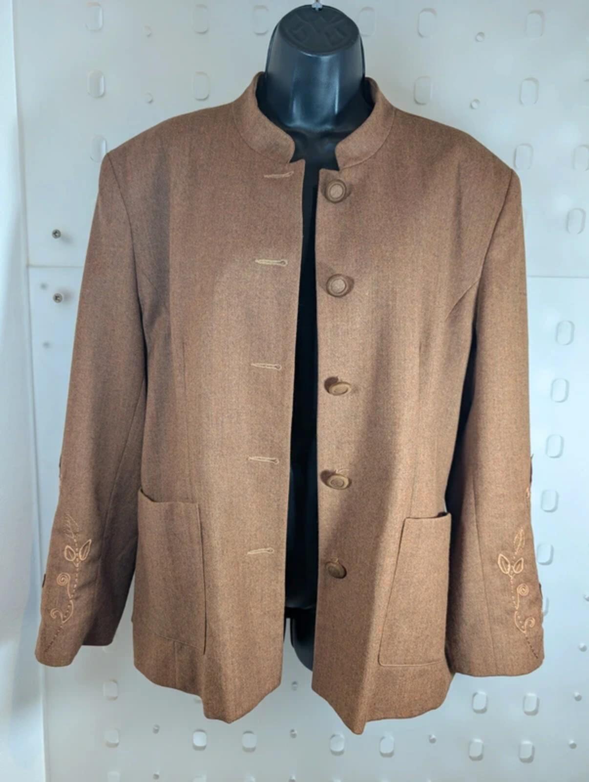 Mary Kimberley Wool Embroidered Jacket Tan Brown EU44