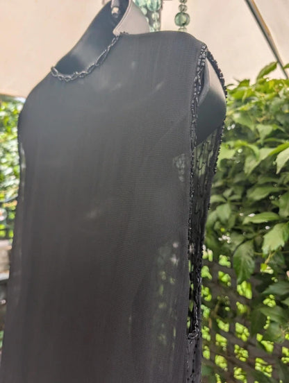 Vintage Indian Beaded Waistcoat Black Rayon S/M