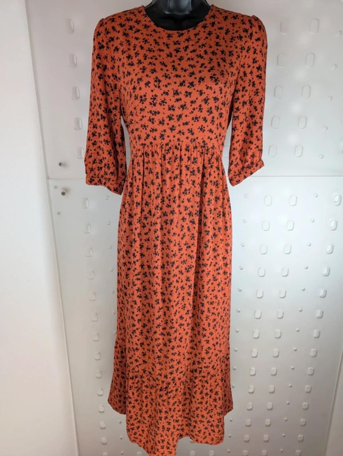Nobody's Child Rust Orange Floral Midi Dress Eco Vero UK8