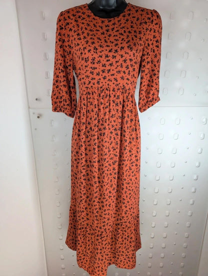 Nobody's Child Rust Orange Floral Midi Dress Eco Vero UK8
