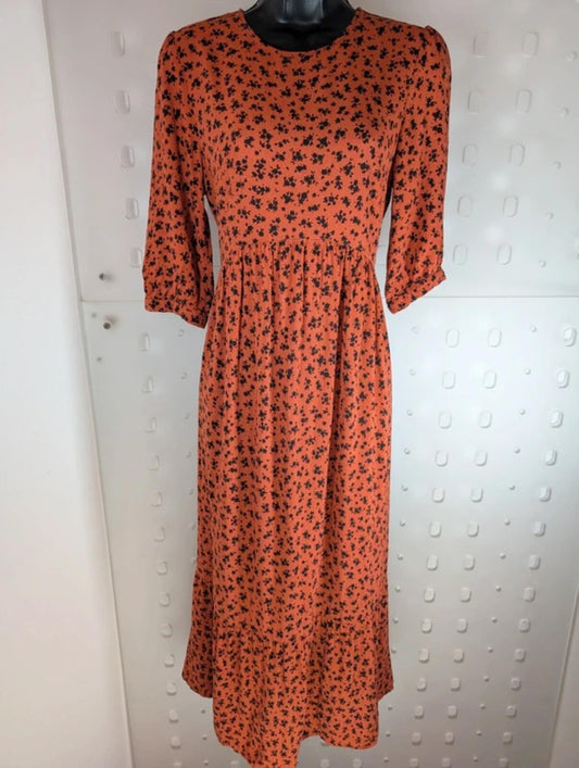 Nobody's Child Rust Orange Floral Midi Dress Eco Vero UK8
