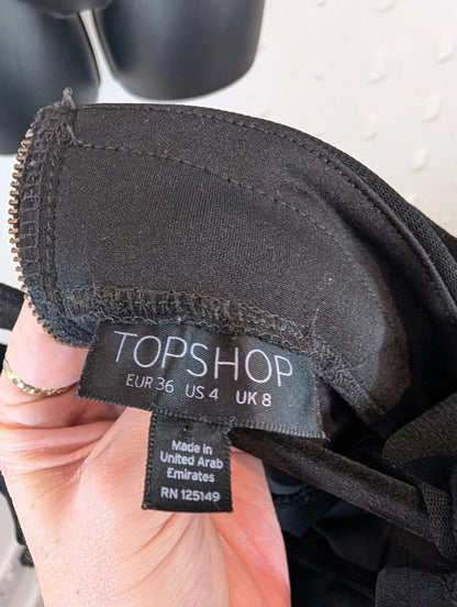 Topshop Black Ruched Mesh Mini Dress UK8 Gothic Y2K