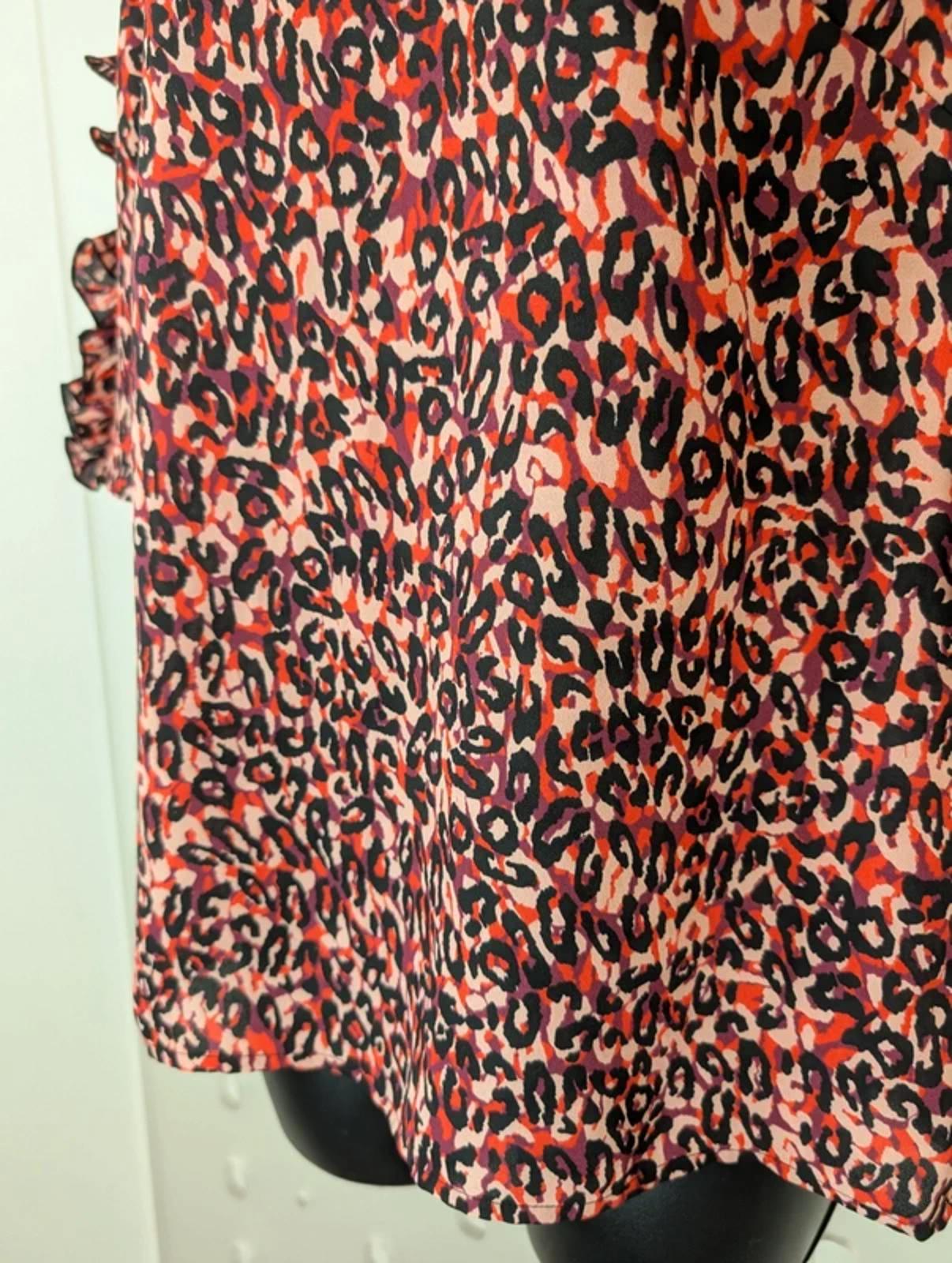 Karen Millen Leopard Print Blouse UK12 Pink Purple Ruffle Sleeve High Neck