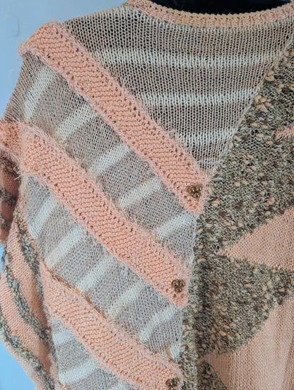 Vintage 1980s Handmade Peach Abstract Oversized Knit Vest