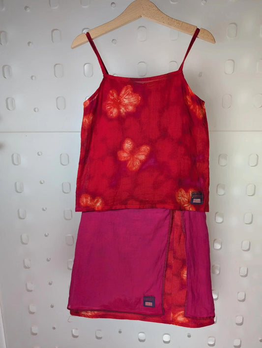 Kenzo Jungle floral skirt and top set – age 8 – pink & orange cotton