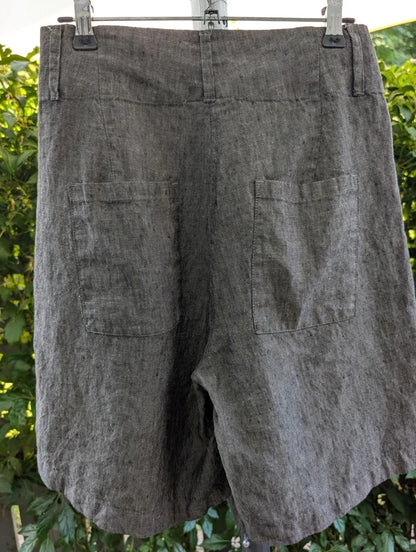 Wrap Linen Wide Leg Shorts Charcoal Grey High Waist