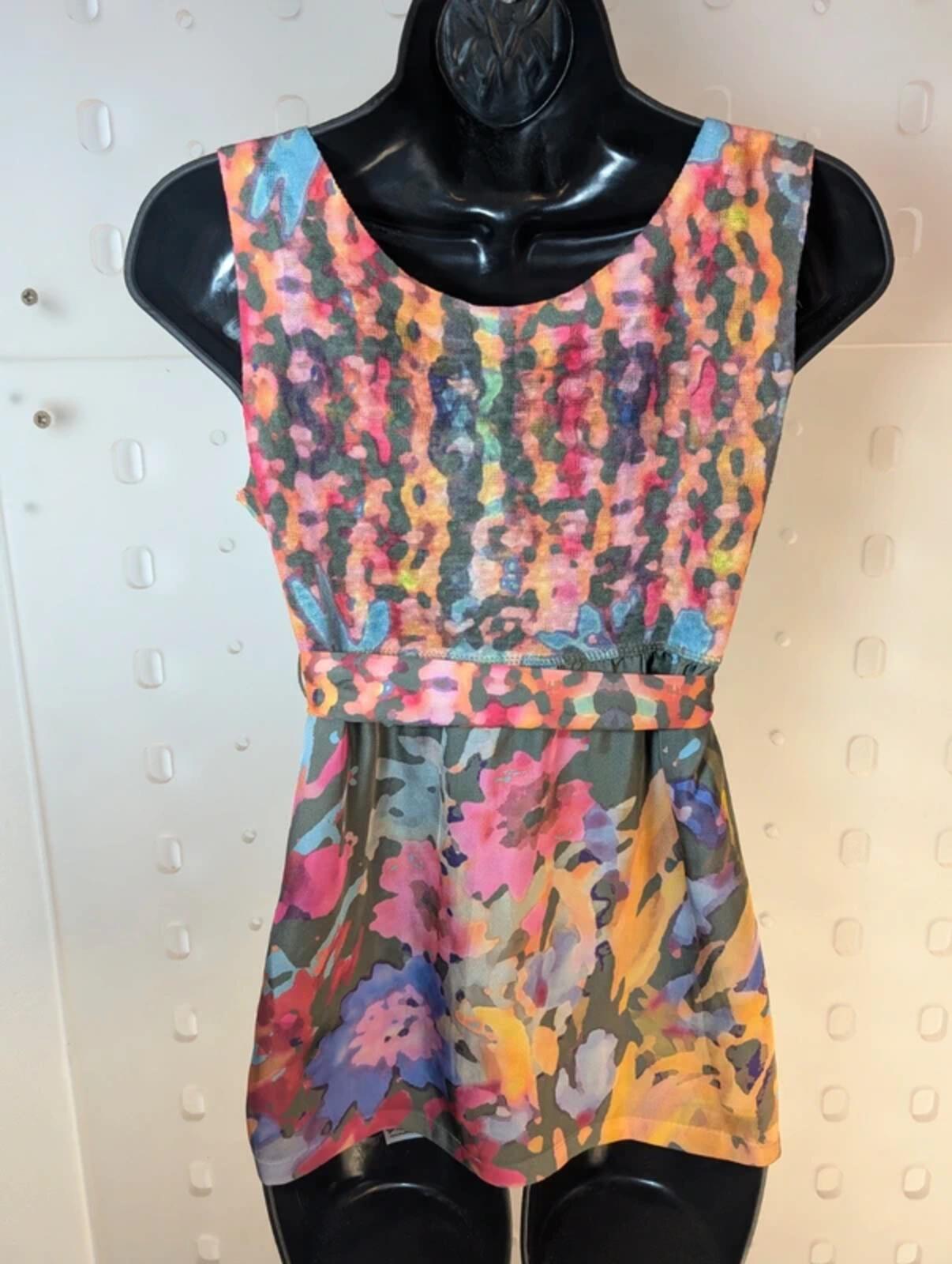 Adolfo Domínguez Tie Waist Top – Satin & Knit Rainbow Camo – XS