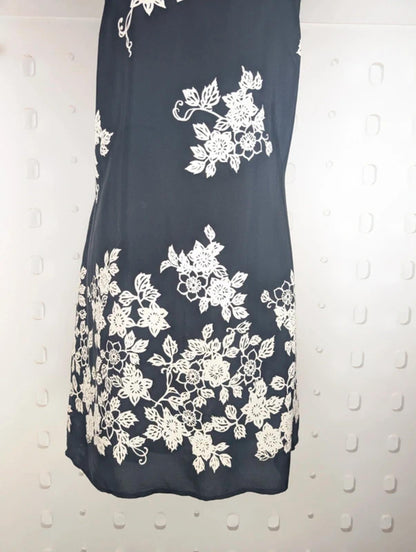 Vintage St Michael Floral Slip Dress Black White 90s UK12/14