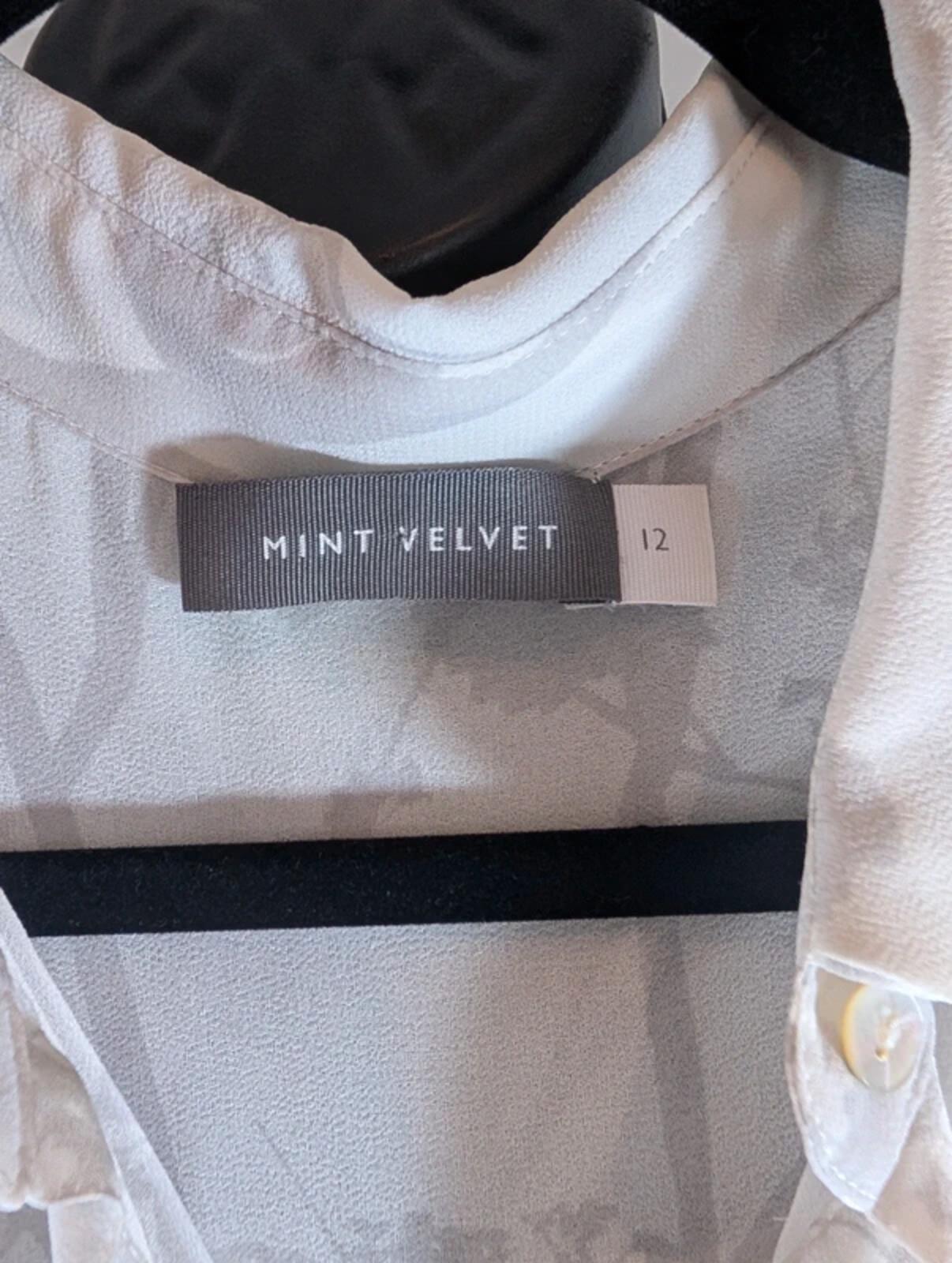 Mint Velvet Elderflower Print Sheer Blouse White UK12