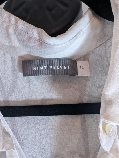 Mint Velvet Elderflower Print Sheer Blouse White UK12