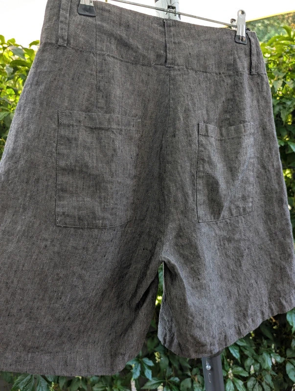 Wrap Linen Wide Leg Shorts Charcoal Grey High Waist