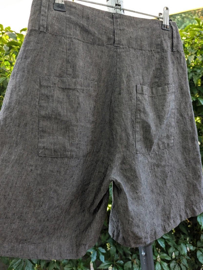 Wrap Linen Wide Leg Shorts Charcoal Grey High Waist