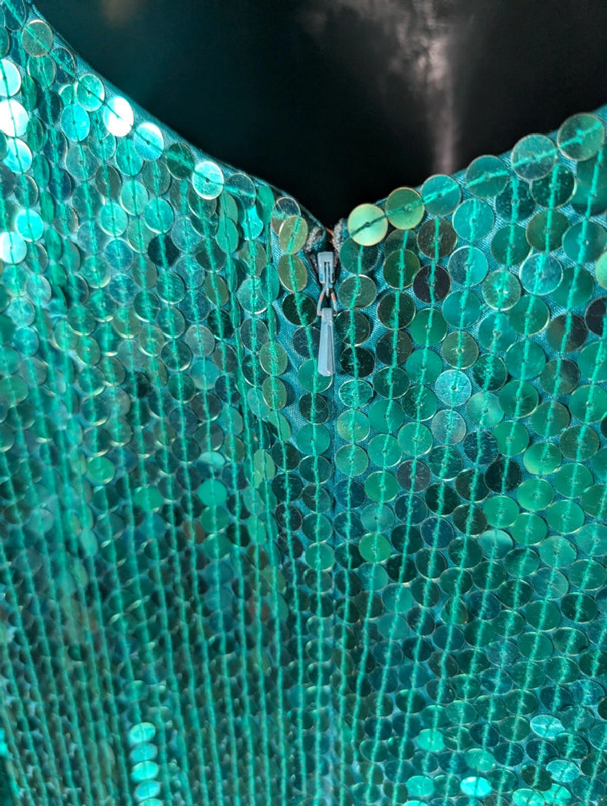 Nite Line Vintage 1980s Turquoise Sequin Cut-Out Dress – UK 12