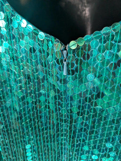 Nite Line Vintage 1980s Turquoise Sequin Cut-Out Dress – UK 12