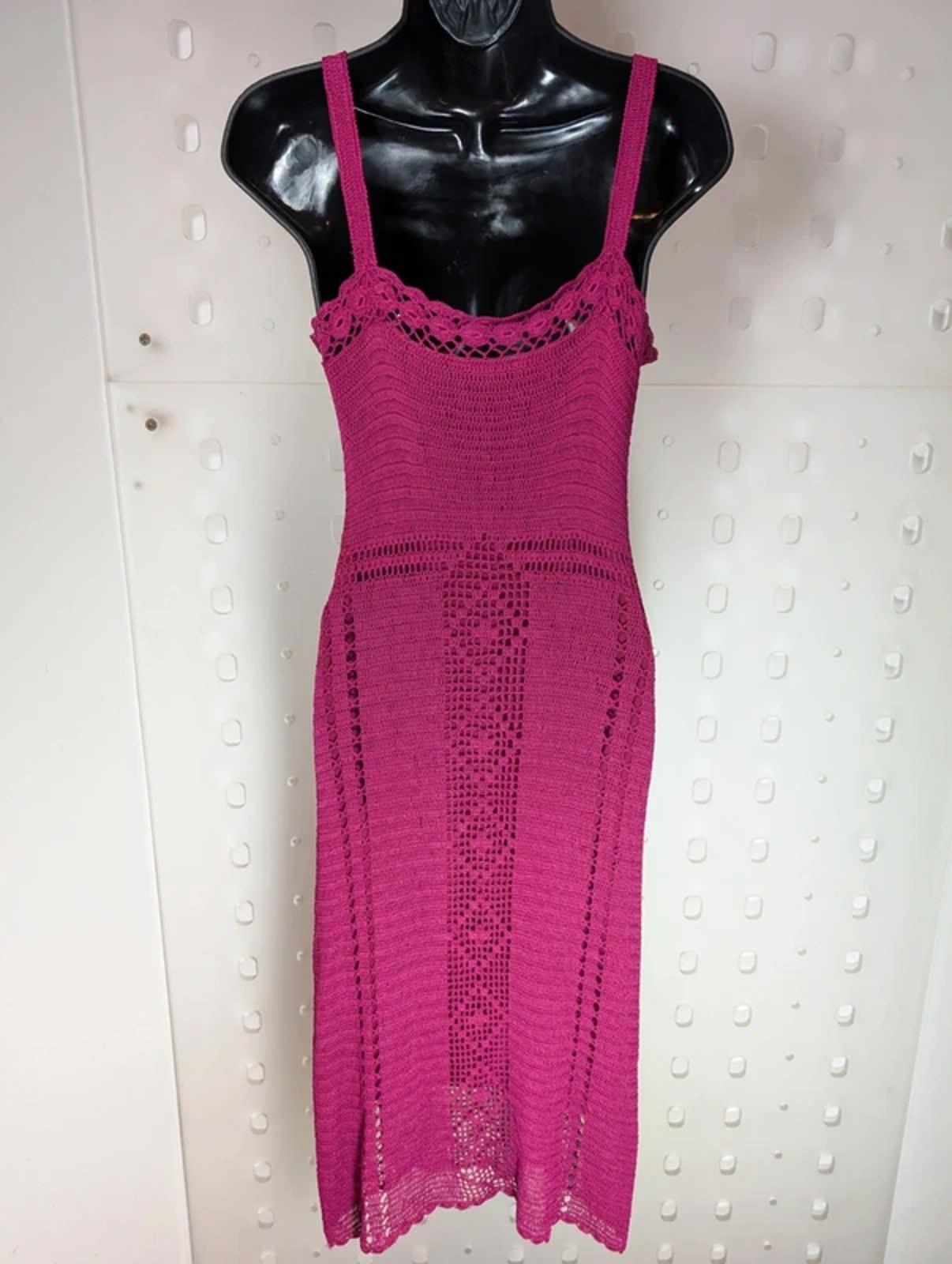 Amaranto Crochet Midi Dress Fuchsia UK 12 NWT – Festival 90s Style