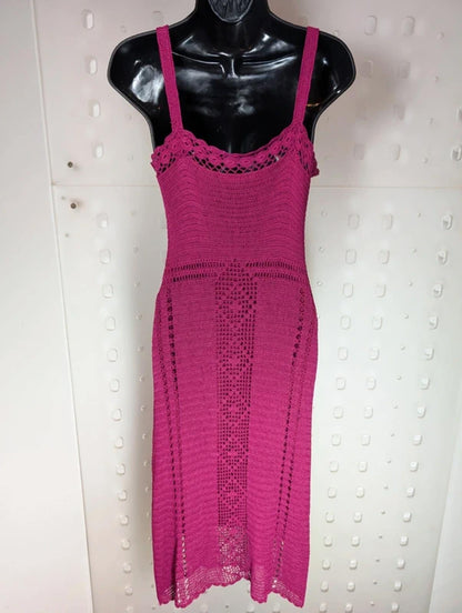 Amaranto Crochet Midi Dress Fuchsia UK 12 NWT – Festival 90s Style