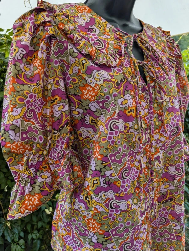 Suncoo Laury Floral Print Blouse 100% Cotton Medium