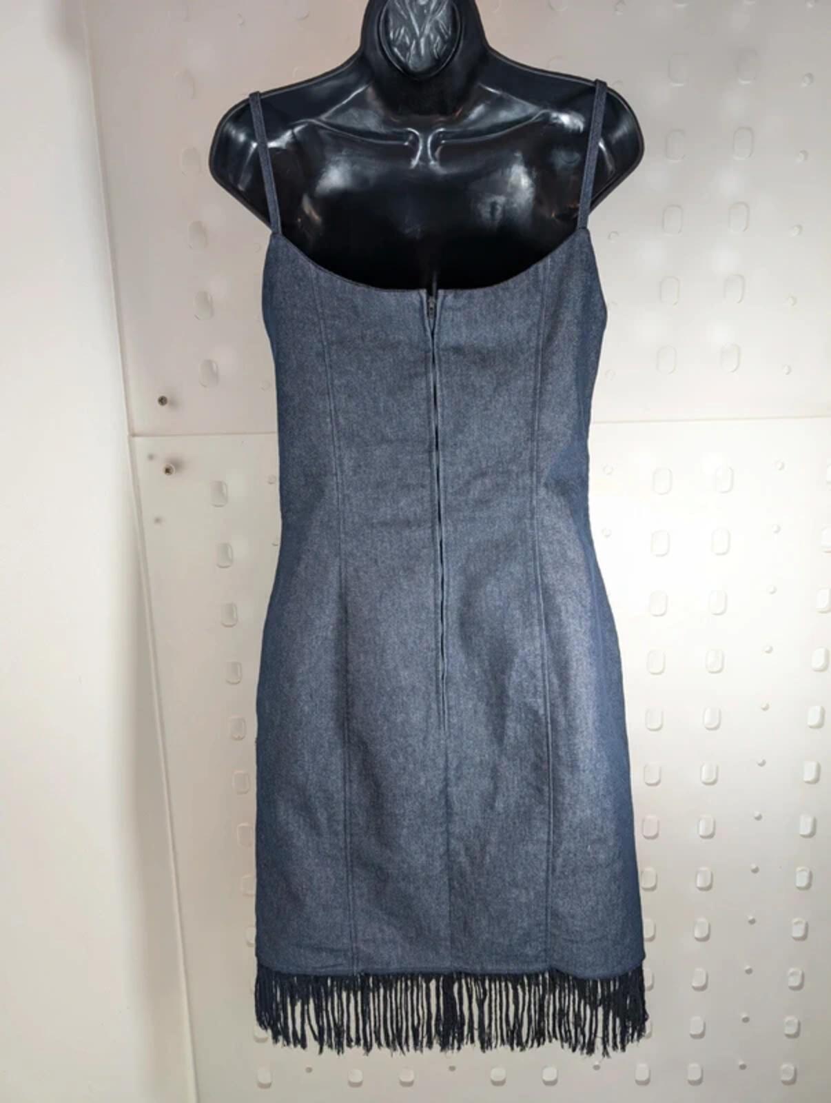 Vintage Y2K ZNJ stretch denim tassel hem dress UK12