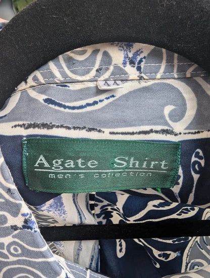 Vintage Upcycled Cropped Shirt Navy White UK8/10