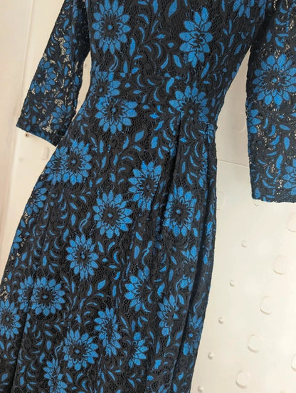 Lindy Bop Lisette Blue Lace Dress UK8 Rockabilly Retro